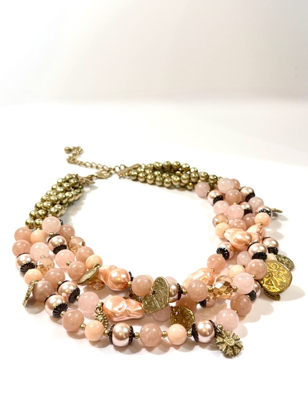 CHICO’S Pink Brass Charm Choker Necklace
